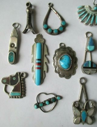 Group of 15 Vintage Navajo Zuni Sterling Silver & Turquoise Charms 3