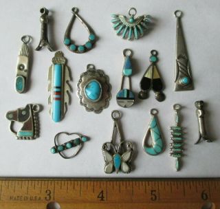 Group of 15 Vintage Navajo Zuni Sterling Silver & Turquoise Charms 4
