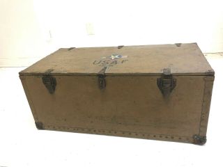 Vintage Wood Foot Locker Military Usaf Air Force Trunk Chest Brown Box Wwii 40s
