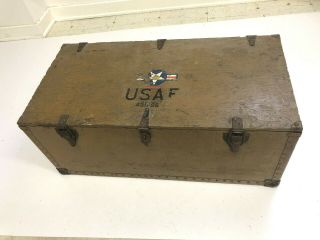 Vintage WOOD FOOT LOCKER military USAF air force trunk chest brown box wwii 40s 2