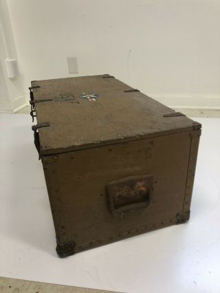 Vintage WOOD FOOT LOCKER military USAF air force trunk chest brown box wwii 40s 4