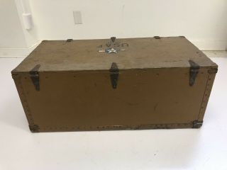 Vintage WOOD FOOT LOCKER military USAF air force trunk chest brown box wwii 40s 5
