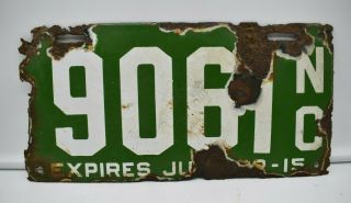 1915 North Carolina Nc License Plate Tag,  Porcelain (9061),  Vintage,  Rare