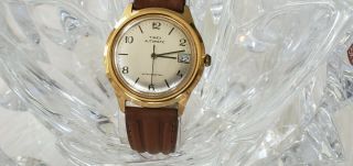 Vintage Timex Automatic Gold Tone Leather Band Date Men 