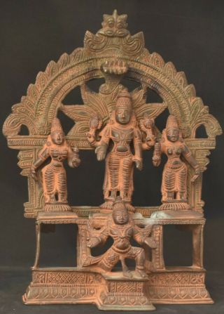 Vintage Indian Bronze Vishnu And His Consorts 7 Inches