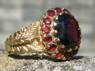 Vintage - 9ct Gold/garnet Neo Classical Mourning Style Ring - Size L - London - C1974