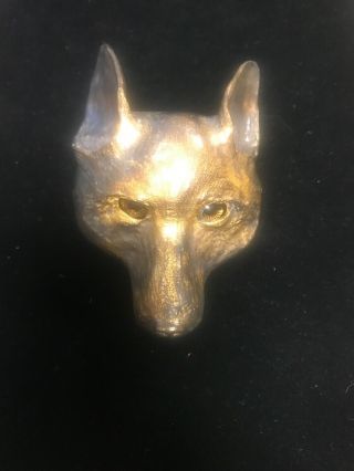 Vintage 1976 Christopher Ross Fox Coyote Belt Buckle 24k Gold Plated Glass Eyes