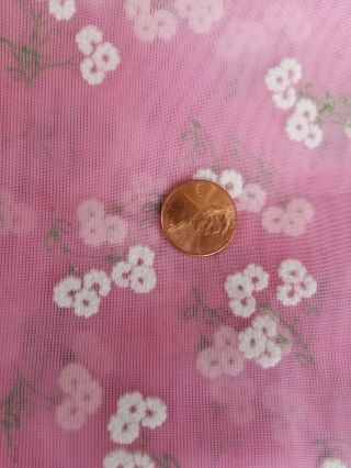 Vintage Flocked White Flowers On Pink Sheer Fabric 1.  5 Yds X 44w