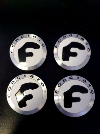 Set Of 4 Rare Forgiato Brushed White Logo Floating Wheel Rim Center Caps