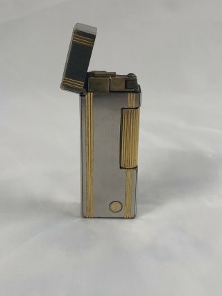 Vintage Dunhill Rollagas Butane Lighter Silver W Gold Stripes Working/serviced