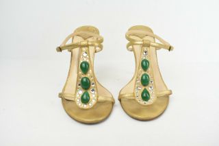 Vintage Jimmy Choo Shoes 7 Us Strappy Slingback Gold Stiletto Heels Rhinestones
