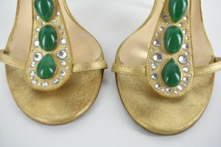 Vintage Jimmy Choo shoes 7 US Strappy Slingback Gold Stiletto heels Rhinestones 2
