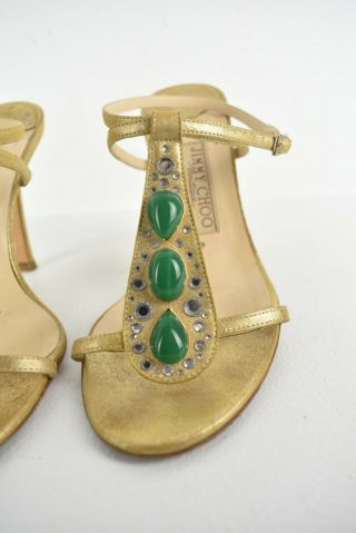 Vintage Jimmy Choo shoes 7 US Strappy Slingback Gold Stiletto heels Rhinestones 4