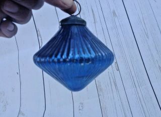 Old Vintage 3.  25  Heavy Ribbed Cobalt Blue Glass Kugel / Ornament 3