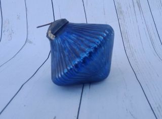 Old Vintage 3.  25  Heavy Ribbed Cobalt Blue Glass Kugel / Ornament 4