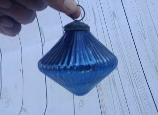 Old Vintage 3.  25  Heavy Ribbed Cobalt Blue Glass Kugel / Ornament 5