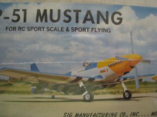 Vintage Sig Kwik - Bilt,  P - 51 Mustang,  64 " Kit No.  Kbrc - 6,  Rc Scale Model Airplane
