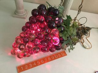 Vintage 1960s LARGE Lucite Acrylic Purple Cluster Grapes Retro Hanging Swag Lamp 2