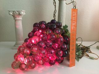 Vintage 1960s LARGE Lucite Acrylic Purple Cluster Grapes Retro Hanging Swag Lamp 3