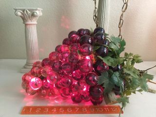 Vintage 1960s LARGE Lucite Acrylic Purple Cluster Grapes Retro Hanging Swag Lamp 4