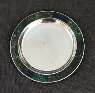 Vintage Los Castillo Taxco Mexican Silver Plated And Malachite Plate