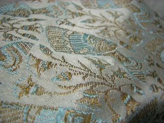 Fantastic Vtg Silk Brocade Rare Egyptian Queen Motif Lt Blue & Gold - 31x5.  6Yds 7