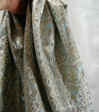 Fantastic Vtg Silk Brocade Rare Egyptian Queen Motif Lt Blue & Gold - 31x5.  6Yds 8