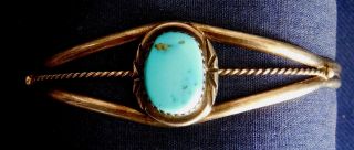 Native American Sterling Stamped Turquoise Cab Handmade Vintage Wire Bracelet