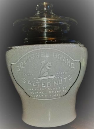 Rare Vintage Squirrel Brand Salted Nuts Embossed Glass Display Jar