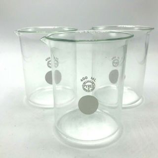 3 Vintage Pyrex Beaker 400 Ml Clear Glass Apothecary Vase Made In Usa 4 "