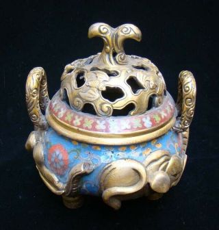 Handmade Carving Statue Elephant Brass Cloisonne Enamel Incense Burner 5