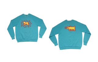 Vintage Keith Haring Sweatshirt Large Teal Radiant Baby Barking Dog Jerzees