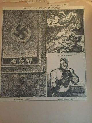 Vintage Newspaper Scrapbook WWII 1940s,  News,  Maps,  Cartoons Hitler 5