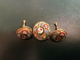 Antique Fabbrica Angelo Pessar Italian Micro - Mosaic 3 Pc.  Set - Brooch/earrings