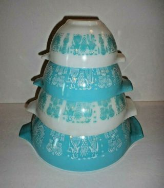 Vintage Pyrex Set Of 4 Amish Butterprint Nesting Mixing Bowls Cinderella 441 - 444
