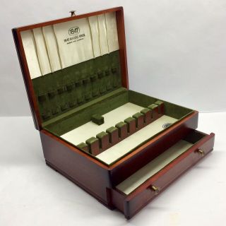 Vtg 1847 Rogers Bros Wood Flatware Storage Box Chest Anti - Tarnish With Drawer