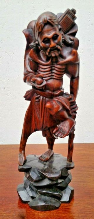 Stunning Vintage Chinese Carved Wood Figure Of An Immortal