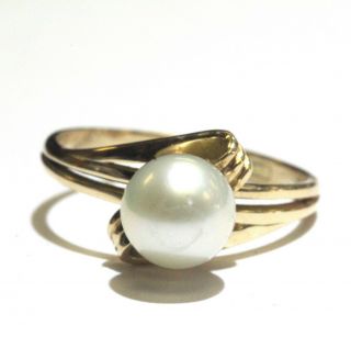 18k Yellow Gold Womens 7mm Pearl Ring 3g Estate Vintage Antique Ladies