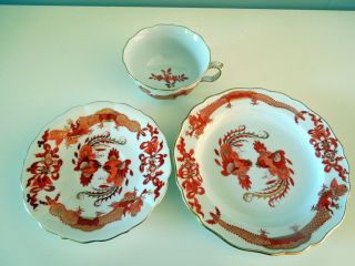 Antique Meissen Red Ming Dragon Cup Saucer Plate Trio Scalloped Gilded 320510 2