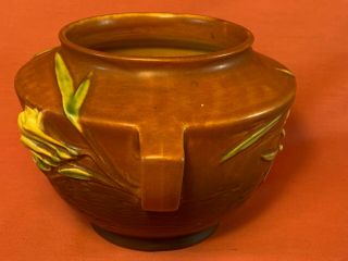 Vintage Roseville Freesia Double Handled Brown Bowl Vase 463 - 5 2