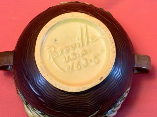 Vintage Roseville Freesia Double Handled Brown Bowl Vase 463 - 5 6