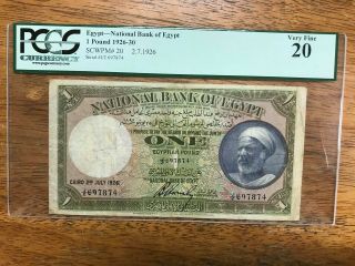 Egypt National Bank Of Egypt 1 Pound 2nd July 1926,  P20,  Pcgs 20,  Rare
