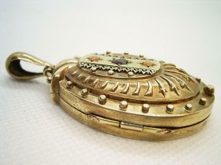 VERY LARGE ANTIQUE VICTORIAN GILT PINCHBECK LOCKET WITH NATURAL CORAL & GARNET 3