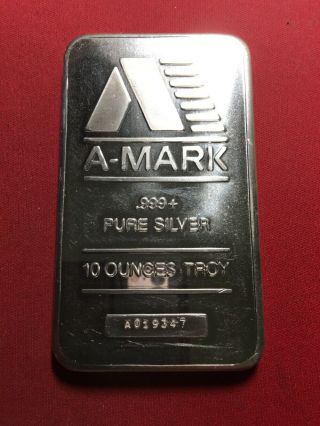 Vintage 10 Oz.  999 Solid Silver A - Mark Precious Metals Bullion Bar Ingot K2