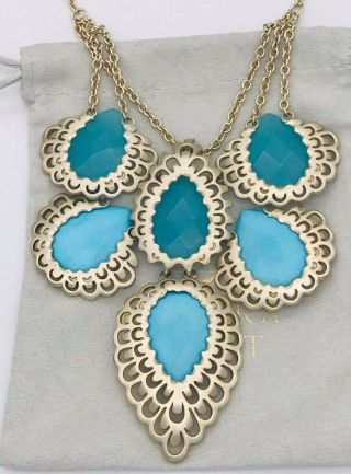 Kendra Scott Vintage Giselle Turquoise Aqua Chalcedony Necklave In Gold Vguc