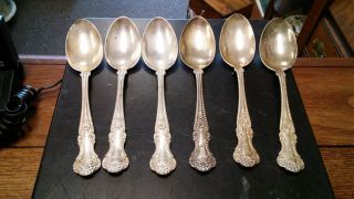 6 Vintage 1899 Sterling Silver 5 3/4 " Dinner Spoons 152 Grams