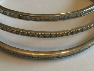 Vintage estate 3 Sterling 925 bangle bracelets with clear rhinestones 7