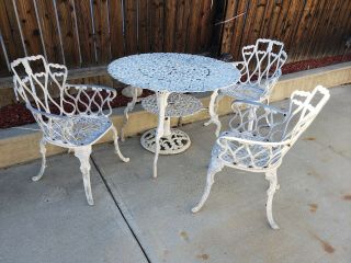 Vintage Outdoor Cast Aluminum Patio Furniture 4 Piece Dining Set 3 Chair 1 Table