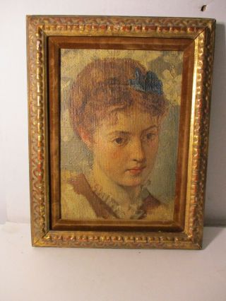 Antique/vintage Oil Painting Of Young Girl Signed On Stretcher On Back