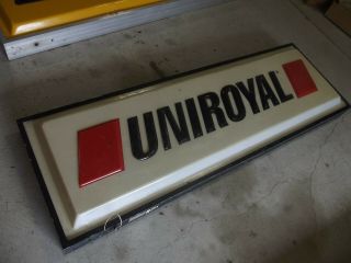 Vintage Uniroyal Single Sided Lighted Embossed Dealer Sign Garage Hot Rod Rat